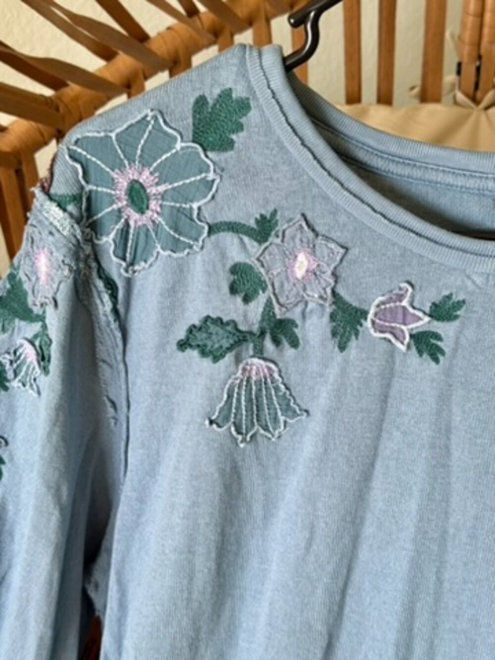 Free People Violet Vines Embroidered Long Sleeve Top – Storm Combo – Medium – NW - Picture 8 of 15